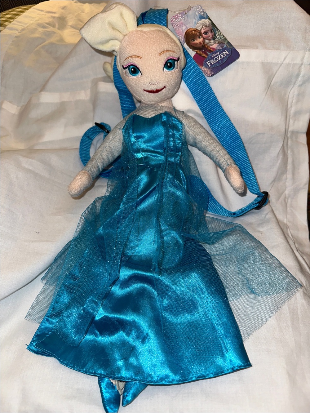 Disney Elsa Plush Backpack in Bright Teal Blue 16”